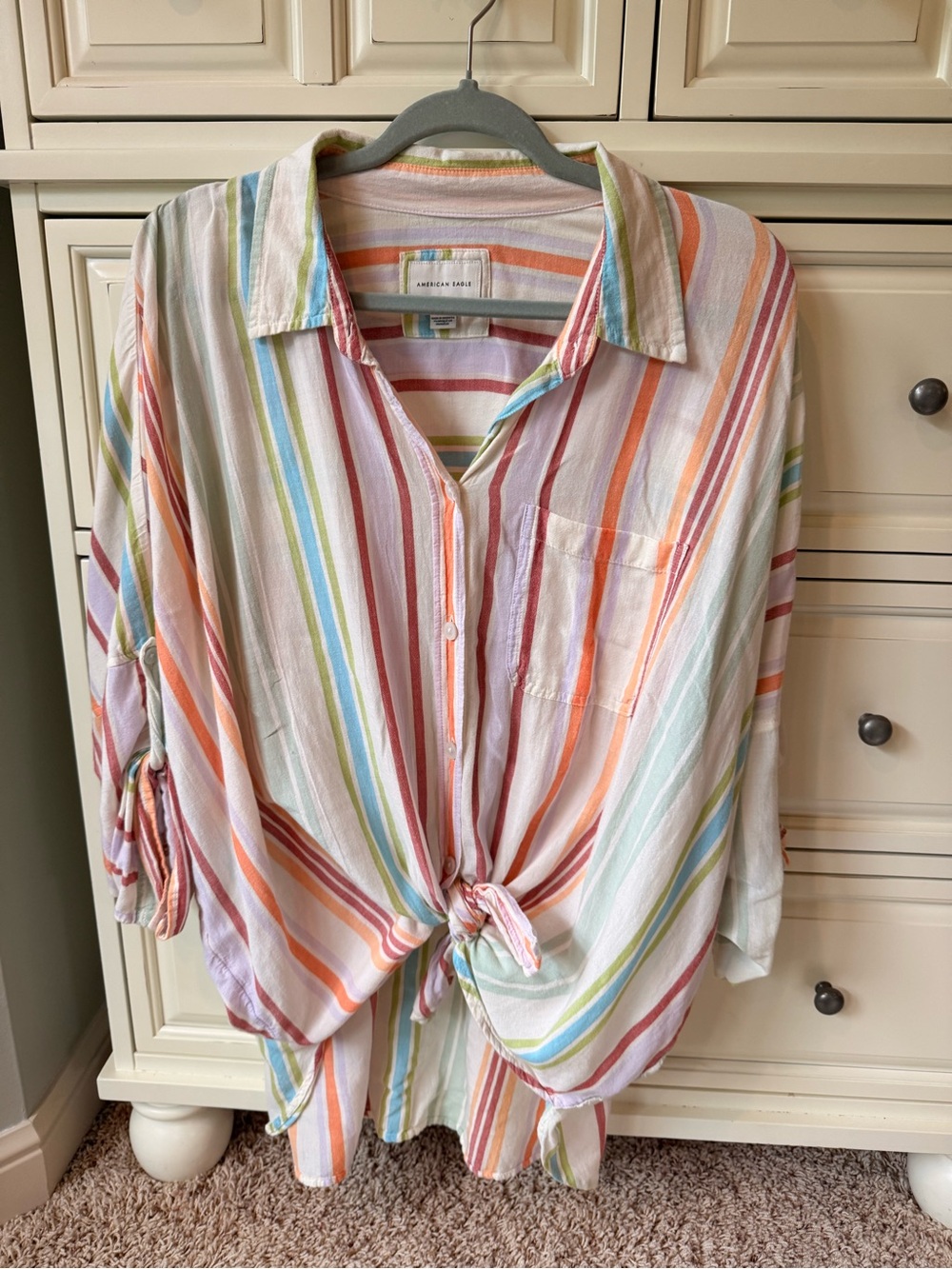 American Eagle Outfitters Pastel Multi-Stripe Button-Down Shirt